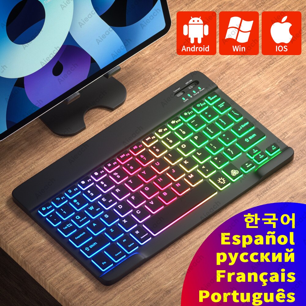 Teclado inalámbrico retroiluminado para iPad, compatible con Bluetooth, Samsung, Xiaomi, Huawei, Apple Phone, Laptop, Tablet