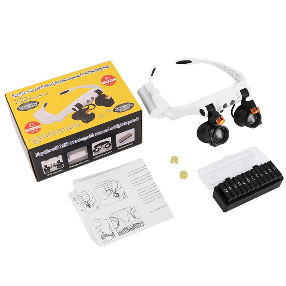 Eye Loupes Magnifier Eyeglass Style Hands-Free Magnifying Glass Multiple Magnifications with LED Lights: Default Title
