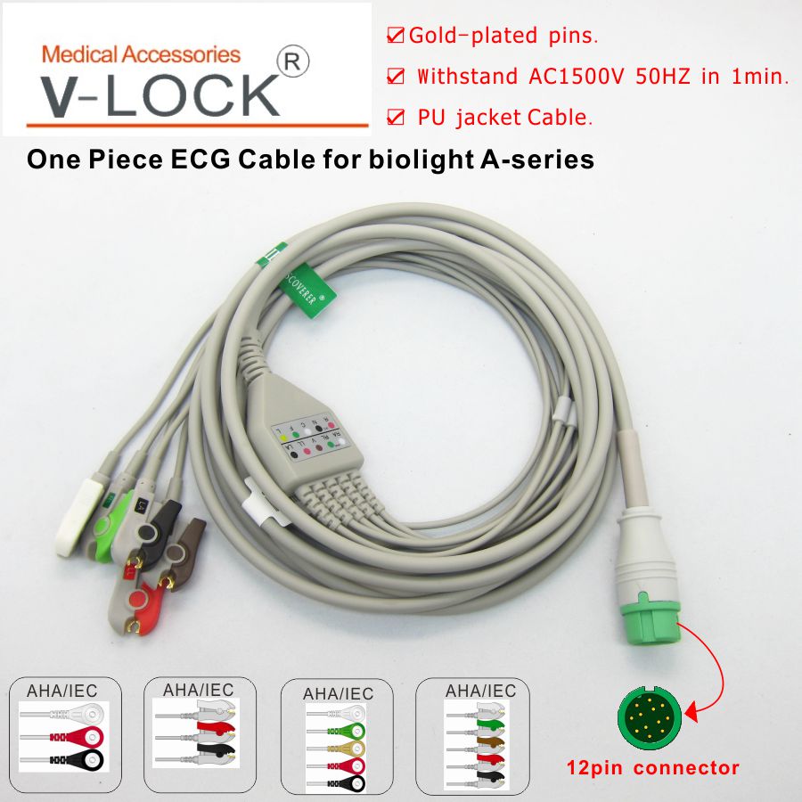 Een Stuk Ecg-kabel Met 5Leads, Clip Voor Biolight Een-Serie Patiënt Monitor