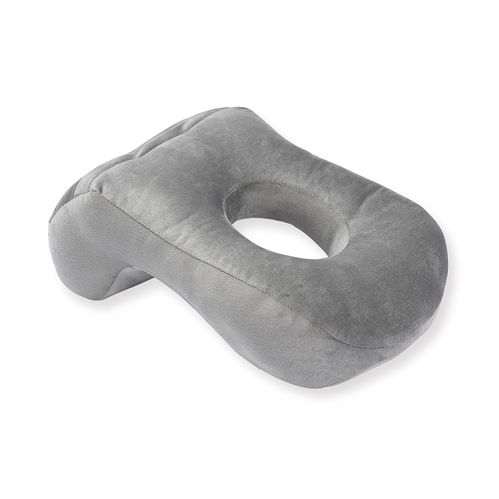 Solid Colors Velvet Nap Pillow Multi-function Hollowed-out Office Portable Cozy Sleeping Pillows For Adult Student Home Travel: Silver Grey