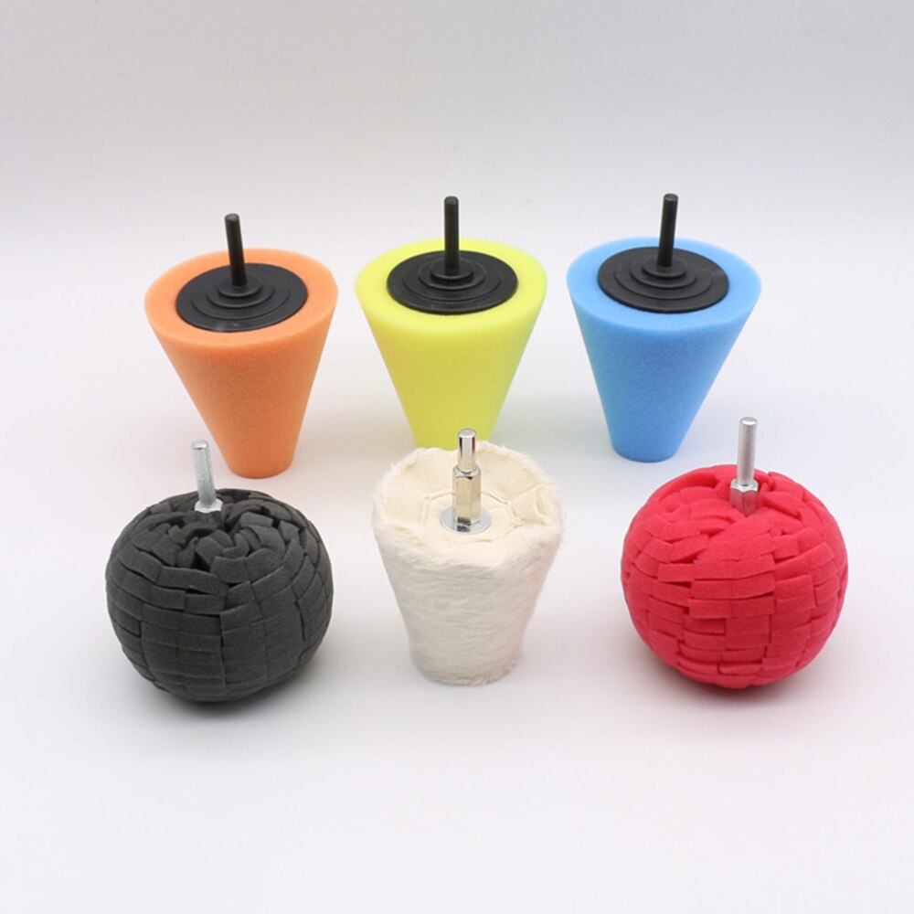 6 Stks/set 3 Inch Auto Hub Polijsten Spons Pads Afdichting Buffer Spons Wiel Kit Voor Auto (Blauw Geel Oranje zwart Wit Rood)