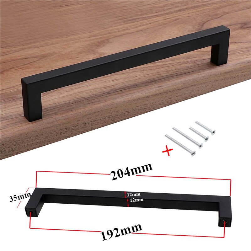 Modern Black Cabinet Handle Square Furniture Hardware Stainless Steel Kitchen Door Knobs Cupboard Wardrobe Drawer Pulls: 192mm