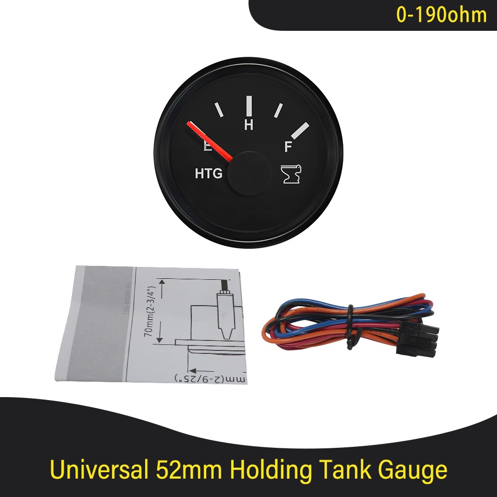 52mm marineholding tank niveaumåler 0-190 ohm 240-33 ohm signal vandtæt båd spildevandsmåler sort vand htg måler: 0-190 bn