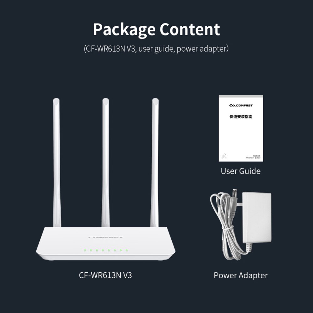 Comfast cf -wr613n v3 300 mbps draadloze router extender, breder, 3 antennes, 2.4 ghz wifi-signaalversterker, repeater