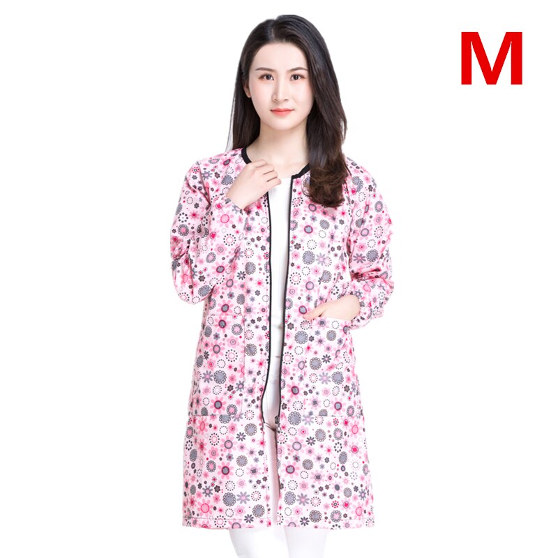 Salon Smock Hairdresser Long Sleeve Work Clothes Pet Grooming Haircut Waterproof Uniform Barber Assistant Apron: G010-Flower-M