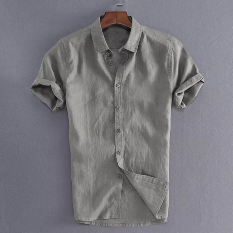 Herren lässig Kurzarmhemden Freizeit Straße tragen Revers Taste-Nieder Einfarbige Hemden für Männer Jahrgang Urlaubsbluse M-3XL: XL / Grau