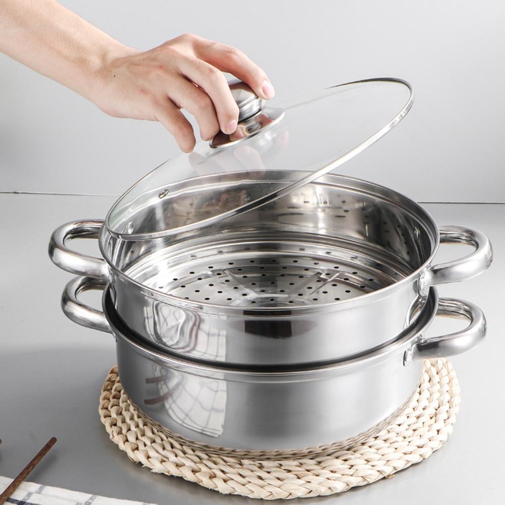 Stainless Steel Thick Steamer Pot Soup Steam Pot Universal Cooking Pots For Induction Cooker Gas Stove Two-layer Steam Pot