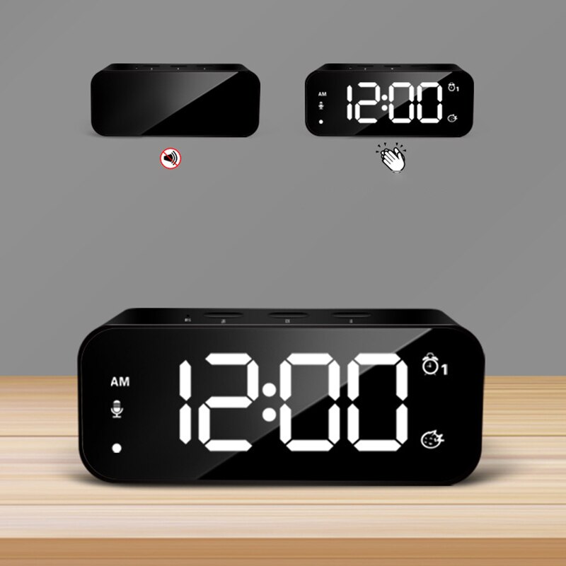 LED Anzeige Digital Wecker, Spiegel Musik Uhr mit Dual Alarme und Schlummern Wecker für Schlafzimmer Küche