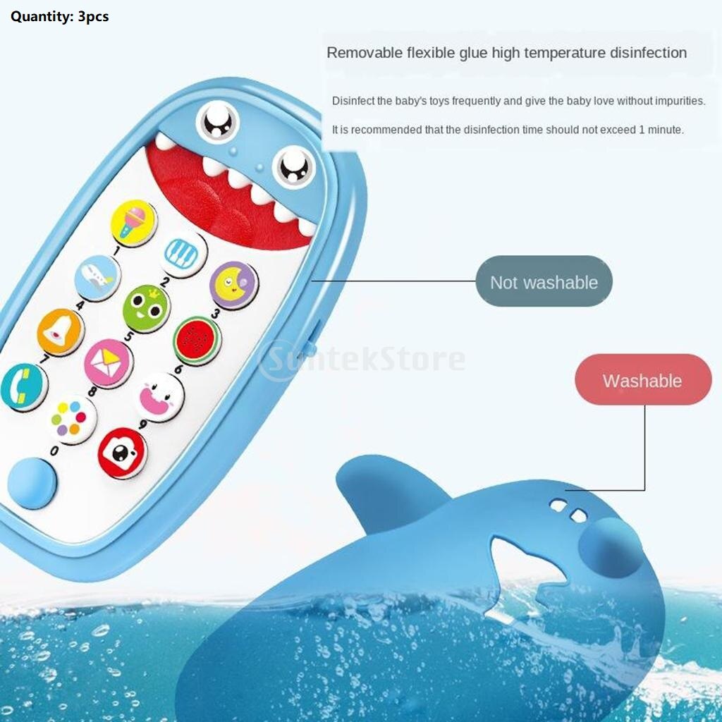 3x Baby Zuigelingen Shark Muziek Mobiele Telefoon Speelgoed Lichten Spelen En Leren Blauw