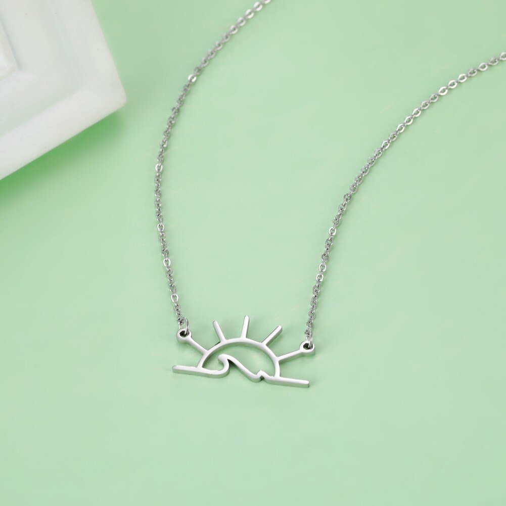 Cazador modisch Sonnenuntergang Ozean Welle Anhänger Halsketten Sunshaine Edelstahl Kette Halskette Für Frauen Schmuck Zubehör