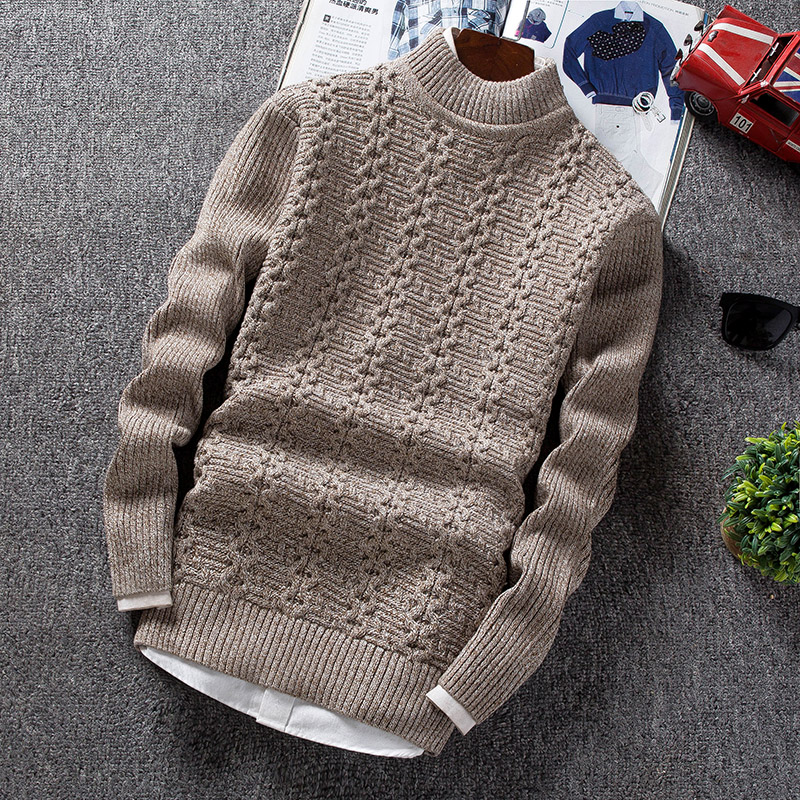 Winter Men's Sweater Male Slim Fit Knitted Pullovers Solid Color Casual Thick Warm Mens Christmas Sweaters Knitwear