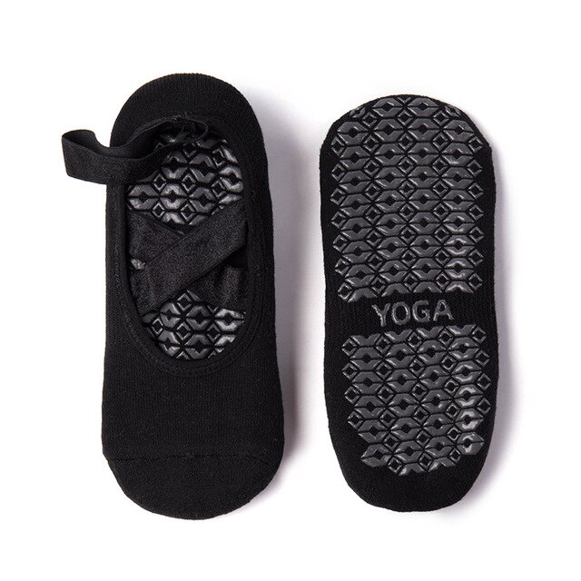 Antislip Grips Yoga Sokken Vrouwen Katoen Ballet Sokken Pilates Ademende Buik Ballet Dans Sokken Schoenen: 3-black