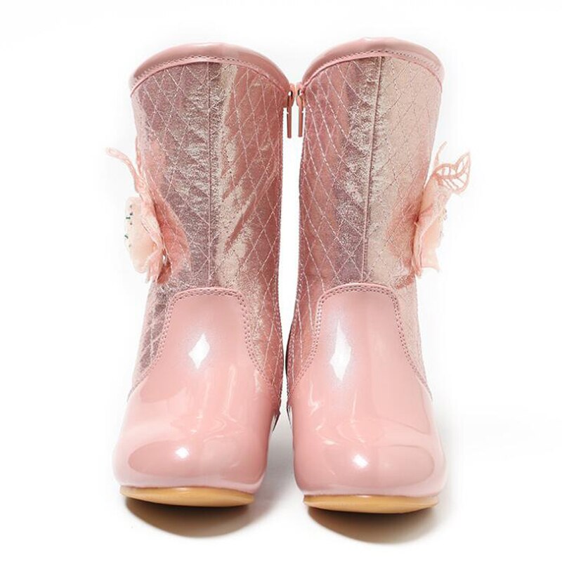 Botas de couro impermeáveis para meninas, calçado infantil de neve, outono e inverno, quente, sapato de princesa, calçado grande para meninas, 2021