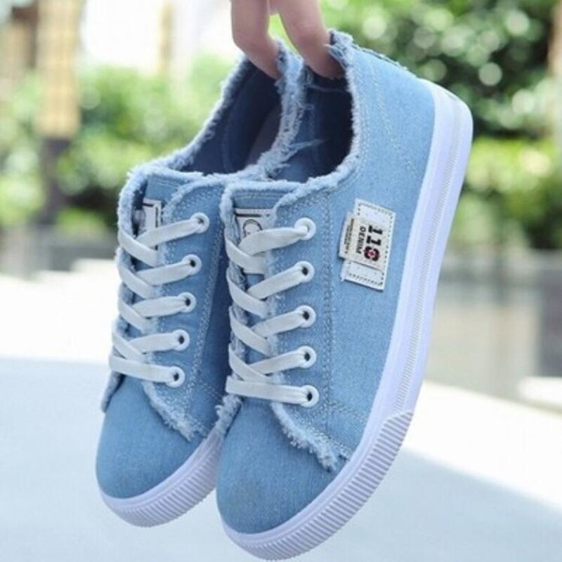 Canvas Schoenen Vrouw Sneakers Lace-Up Sneakers Voor Vrouwen Mode Denim Casual Sport Shoe Wit Trainers Zapatos mujer: 1 / 35