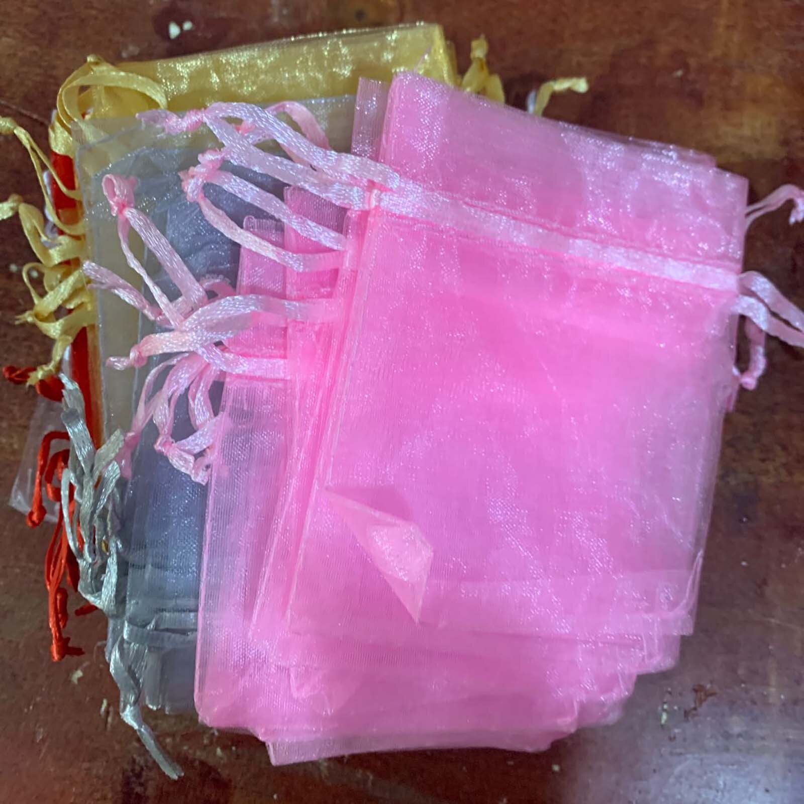 100 Pcs Sachets Pochettes Cadeau En Organza Avec Rubans Pour Bijoux 7x9cm Jewelry Pouches Organza Bag Packaging Display #30