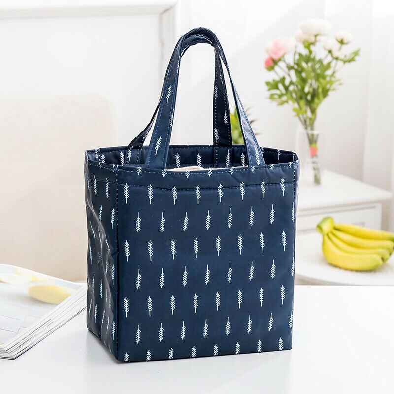 Waterproof Oxford Lunch Bag Picnic Camping Thermal Cooler Food Drink Cool Insulated Large Portable Bags For Women Kids Students: Navy Leaves