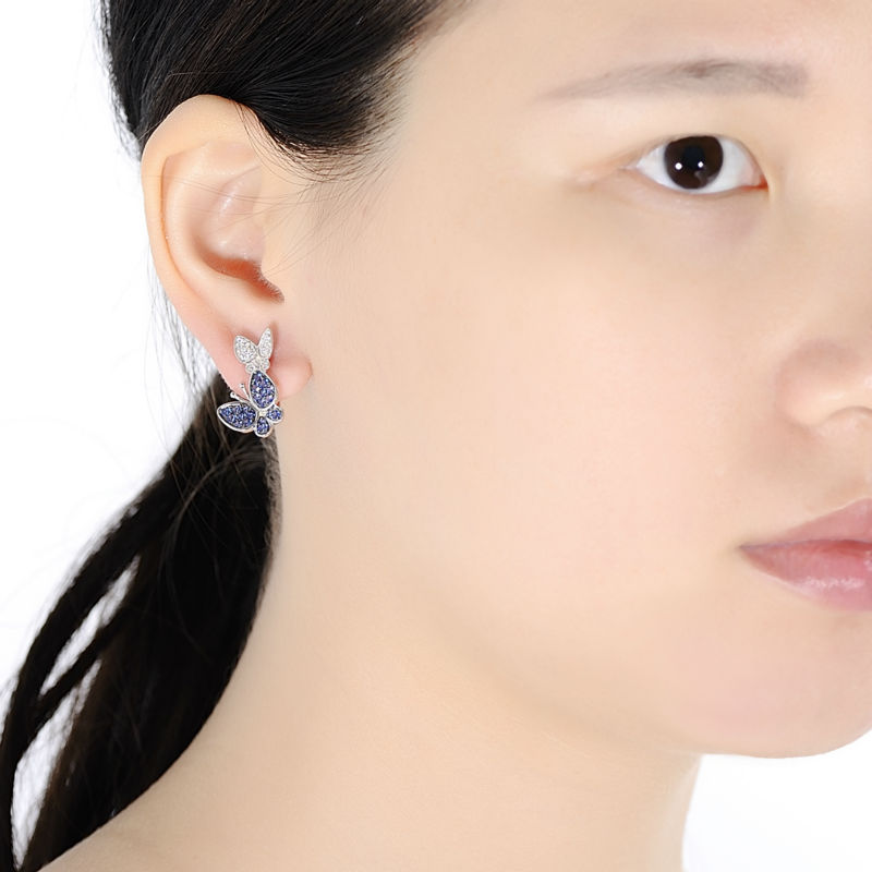 Santuzza-conjunto de joias femininas, lindo conjunto de brincos em prata esterlina 925, borboleta azul brilhante, joias da moda