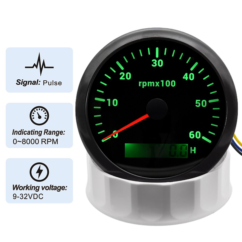 AD 85mm Car Tachometer Diesel Engine RPM Gauge 3000 4000 6000 RPM with Digital Hourmeter 7 Color Backlight Car Boat Tachometer