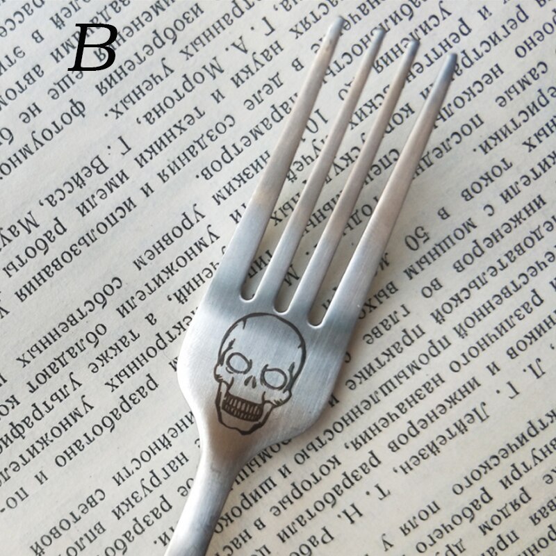 Tenedores de cuchara con estampado de calavera de acero inoxidable de , accesorios de vajilla de cocina occidental, utensilios de cocina