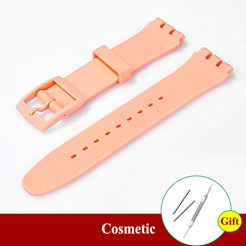 16mm 17mm 19mm 20mm Zachte Siliconen Armband Kleurrijke Horlogeband voor Swatch Horlogeband Vervanging Horloges accessoires met Tool: Beige / 16mm