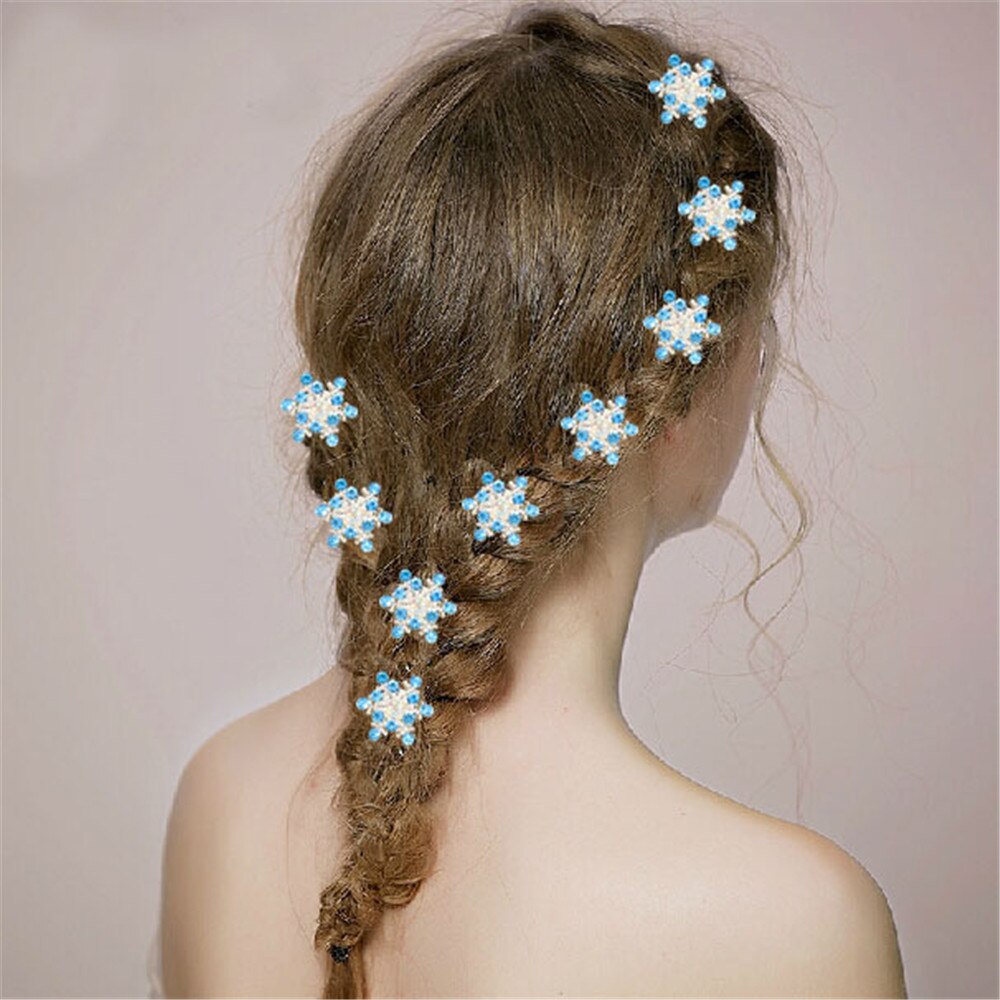 Furling Girl 6 PCS Bridal Wedding Hair Accessories Crystal Snowflake Hair Clip Women Flower Rhinestone Screw Clip Hairpin