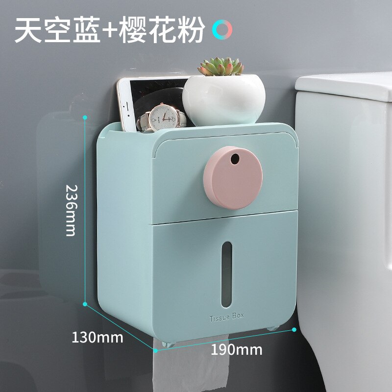 Hole-Free Toilet Tissue Box Roll Toilet Paper Towel Rack Toilet Household Storage Rack Tissue bathroom accessories box: Sky Blue