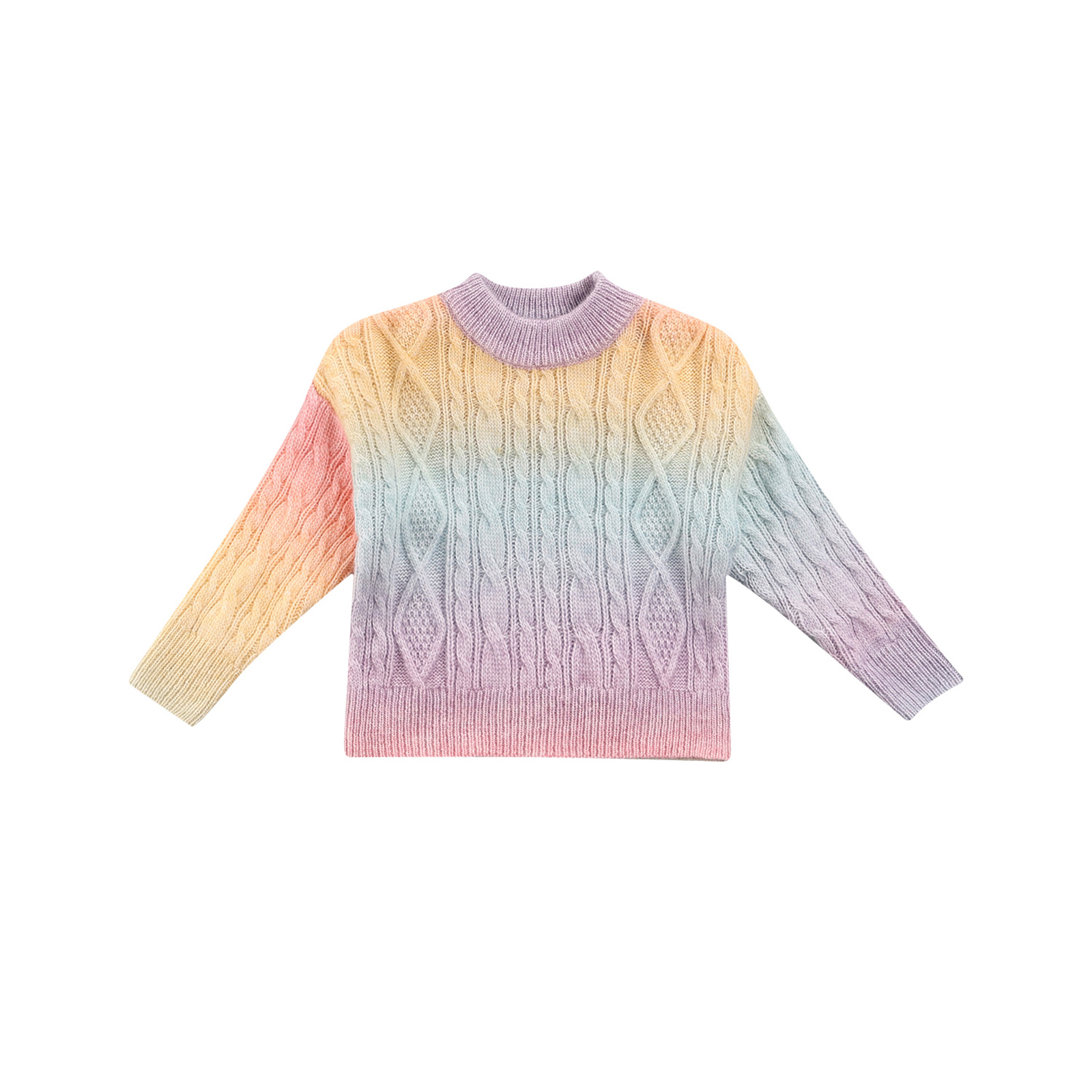 0-10Y Winter Fall Children Girl Sweater Cardigan Sweet Rainbow Gradient Twist Round Neck Long Sleeve Button Pullovers/Coats: A / 8T