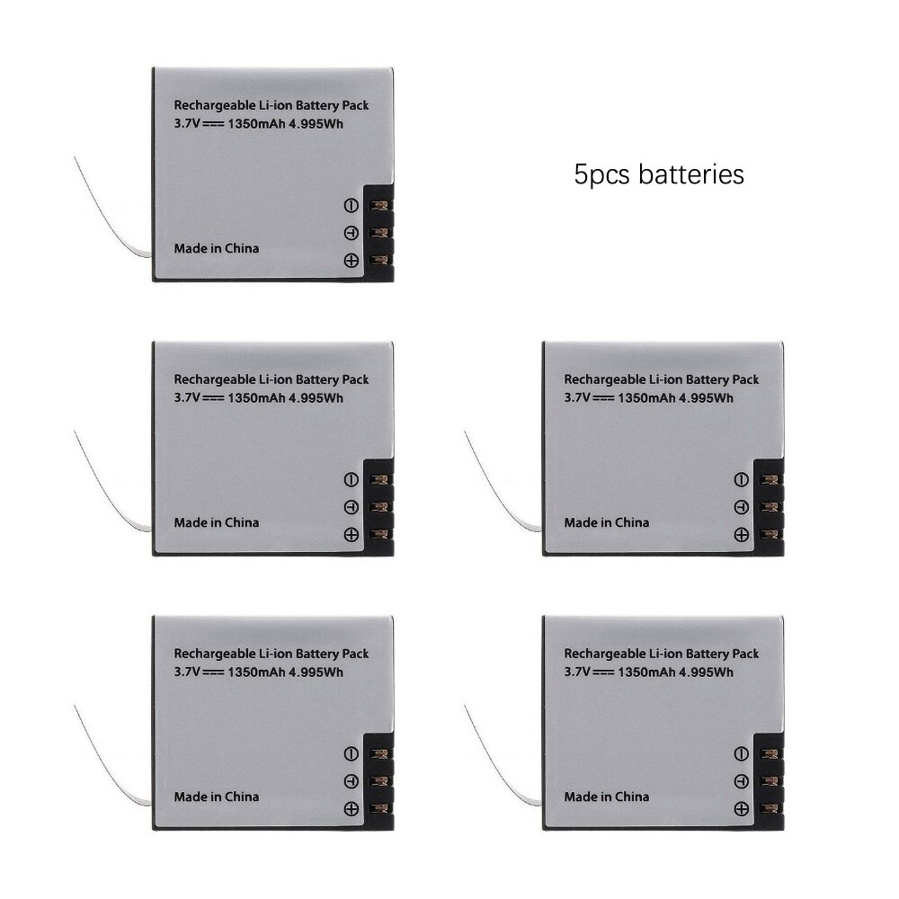 3PCS 1350mAh Battery and Charger for AKASO V50X EK7000 Brave 4 SJ4000 Sj5000 SJ7000 SooCoo c30 C50 F68 EKEN H9r H5s h6s battery: 5pcs batteryies