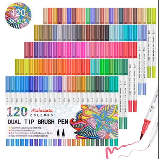 brush marker set for Art Supplies 48/60/100/120 Colors Soft Brush Marker For Drawing Painting Set Watercolors Pen for School: 120 Colors White