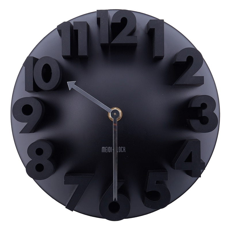 Decoración del hogar arte moderno 3D número Domo redondo pared Relojes, negro 22,5*22,5*9cm: Default Title