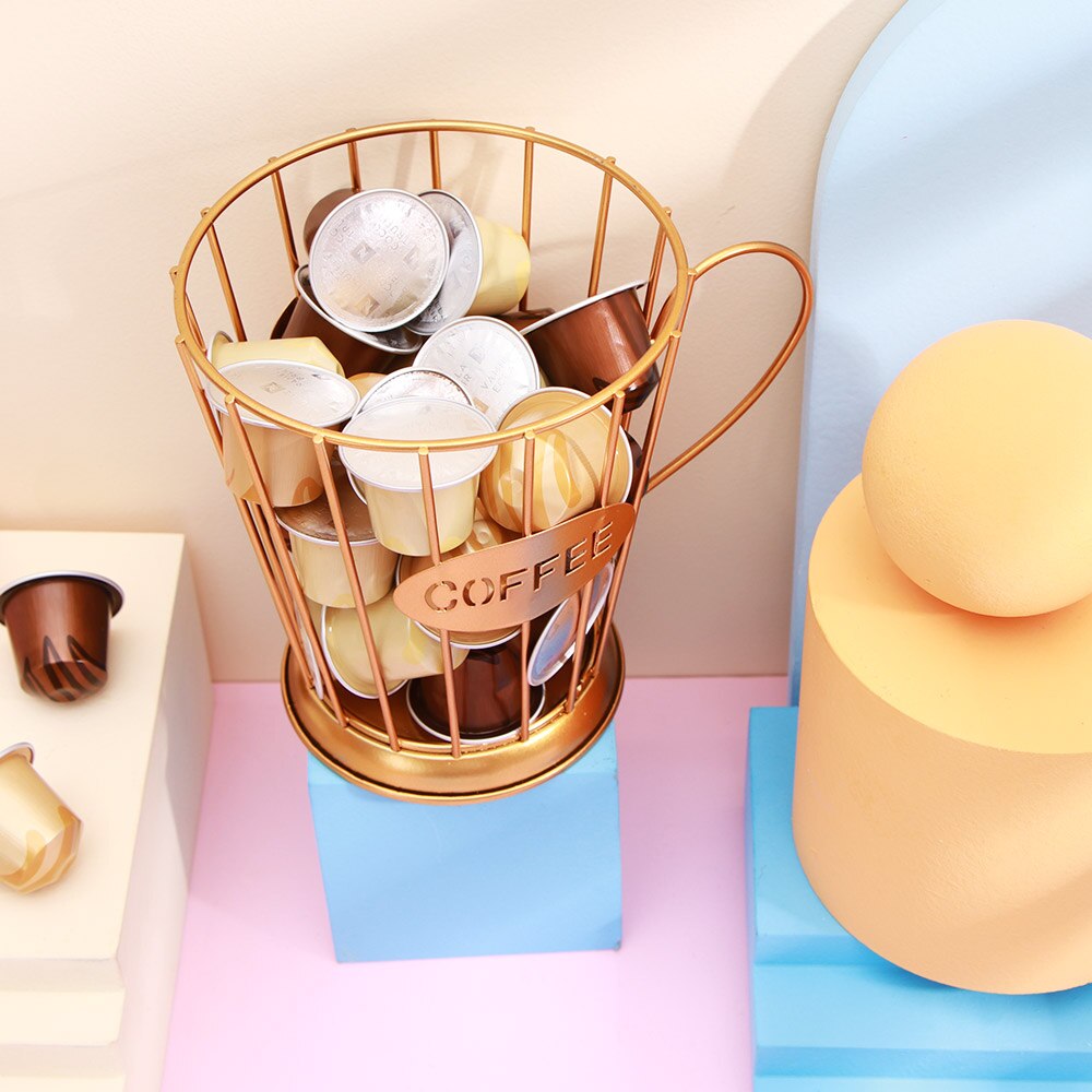 Iron Fruit Basket/Coffee Capsule Storage Basket Coffee Cup Shape Fruit Coffee Pod Storage Box For Home Cafe Decoration