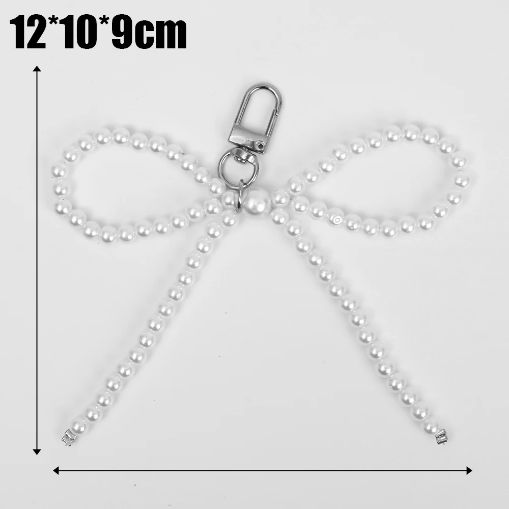 Coreano pérola arco pingente chaveiro para mulheres, moda doce, chaveiro mochila pingente de telefone móvel artesanal, jóias ornamento presentes: BRANCO