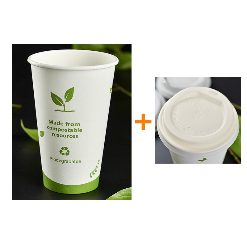 50pcs white PLA disposable coffee cup party birthday wedding favor beverage paper cup with PLA lid: cup and white lid / 250ml 8OZ 50pcs