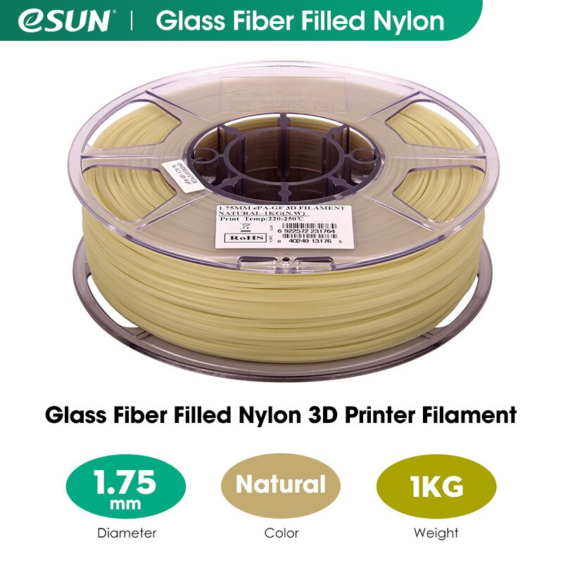 eSUN Glass Fiber Filled Nylon Filament 1.75mm,PA-GF 3D Printer Filament,1KG (2.2 LBS) Spool 3D Printing Filament for 3D Printers