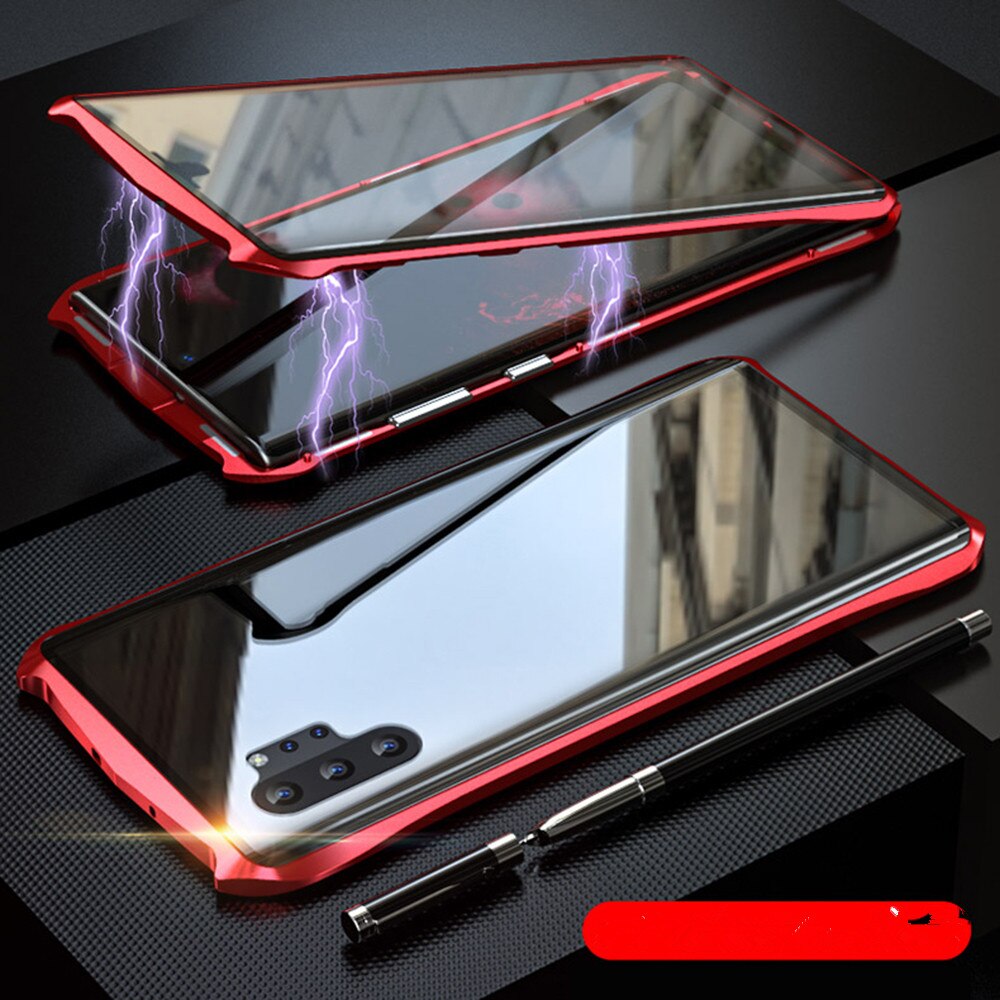 Für Samsung Hinweis 10 + Magnet CaseInnovative Magnetische fallen für Samsung Galaxis Hinweis 10 Plus 5g Vorderseite + zurück schutz Glas Abdeckung: For Note 10 Plus / Rot