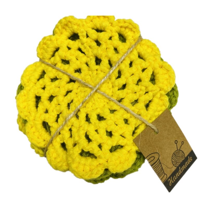Dish Scrubber Washable Scourer Kitchen Cleaning Scrubby Cotton Yarn Crochet Hand Knit Dishcloth Reusable Washcloth Pot Scrubbies: 6PCS ROUND PAD
