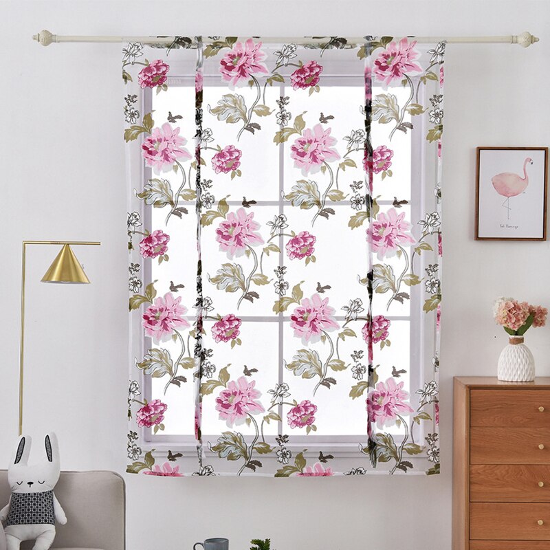 Curtains Short Floral Roman Kitchen Valance Curtains Purple Tulle Fabrics Sheer Panel Modern Curtains Flower Window @C: C / 0.6*1.2