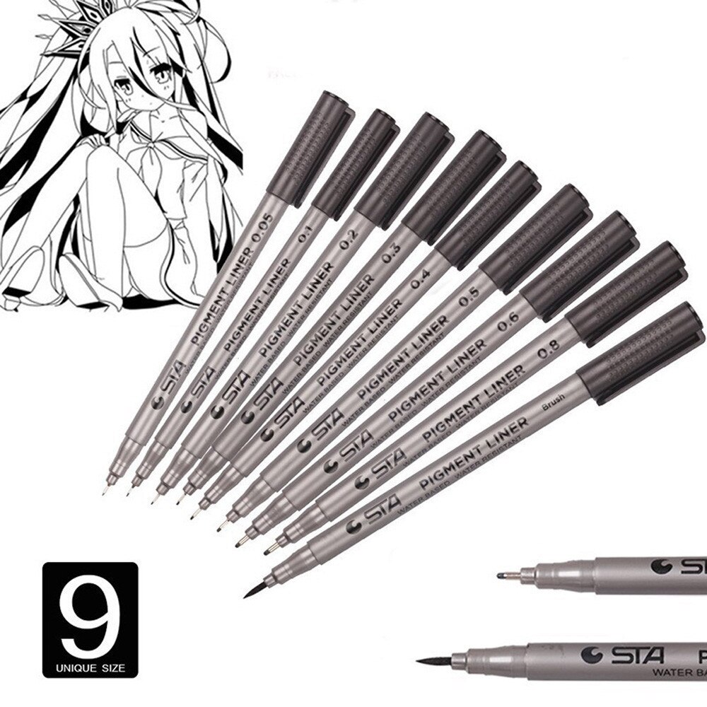Juego De 9 Bolígrafos De Línea Fina Impermeables Drawing Lin