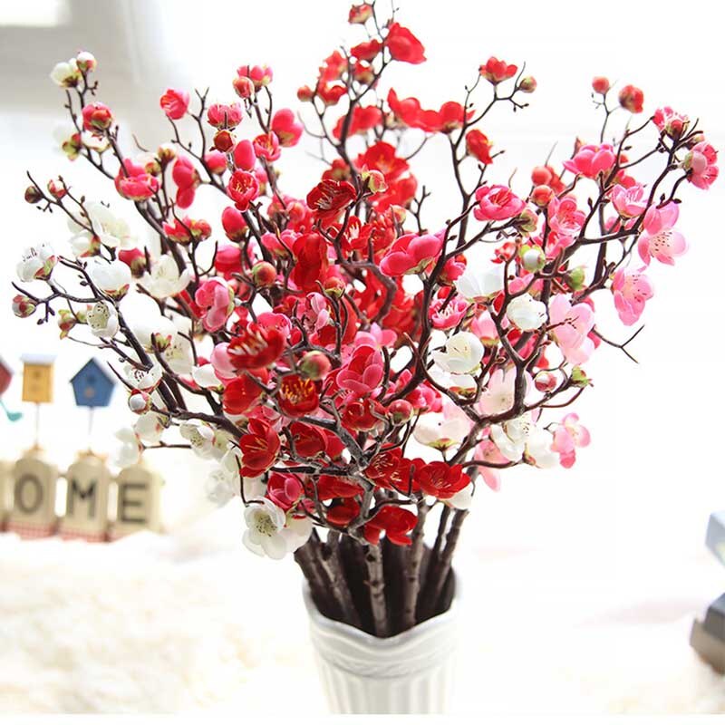 1Pc Kunstmatige Winterseet Bloem Takken Wit Roze Rood Geel Mume Lamei Bloem Voor Kerst Deur Tafel Bloemen Decoratie