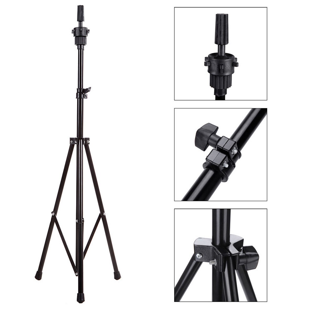 Leeven-trípode con soporte para pelucas, soporte para cabeza de bloque de lienzo ajustable con bolsa de transporte: Black