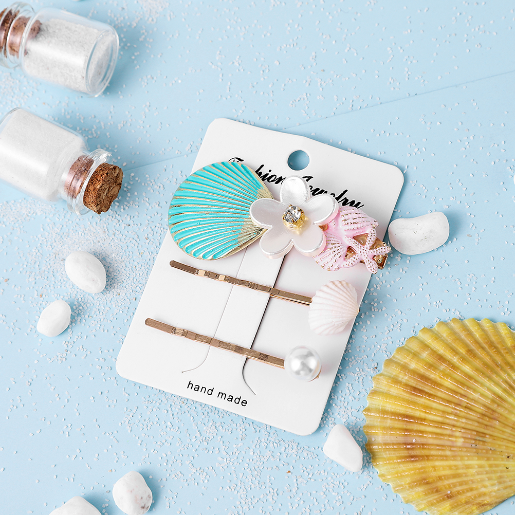 Fermagli per capelli in acrilico con stelle marino per donne e ragazze, forcine in metallo con perle e conchiglie, accessori per capelli da spiaggia: Impostare o