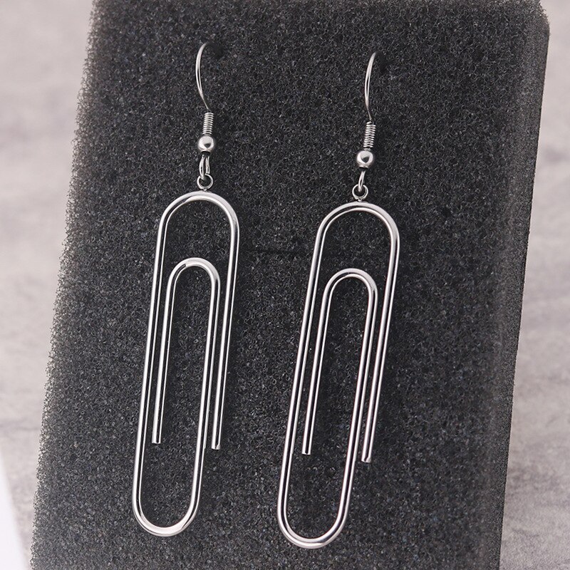 1 par de pendientes colgantes de gancho de Clip de papel de Pin de seguridad estilo Punk Rock Unisex de de joyería exquisita para mujeres y hombres: Silver