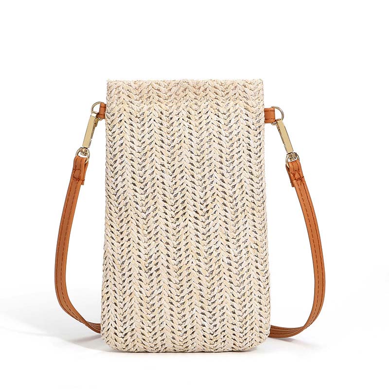 gewebte Stroh Damen Crossbody Umhängetasche Sommer Böhmen Strand Rattan Schulter Pack Kleine Feste praktisch Geldbörse tote Tasche: 02