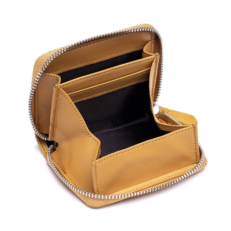 Lederen Credit Card Portemonnee Rfid Rits Portemonnee Cash Pocket Organizer Houder A69C: YELLOW