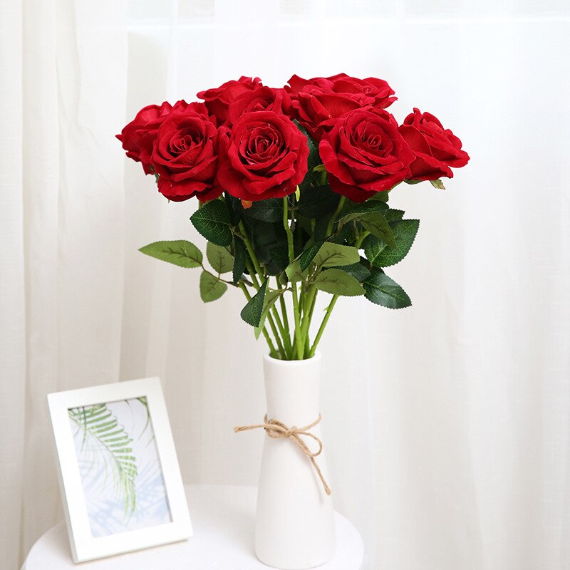 Artificial Red Rose Flowers Living Room Home Decoration Accessories Thanksgiving Wedding Diy Bouquet Silk Flowers Bouquet