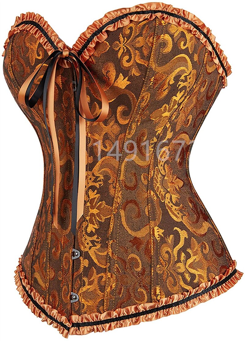 Corset Bustier Haut Jaune Sexy femme Grandes Tailles Overbust Corselet lacets Floral Gothique Brocart Vintage Médiévale