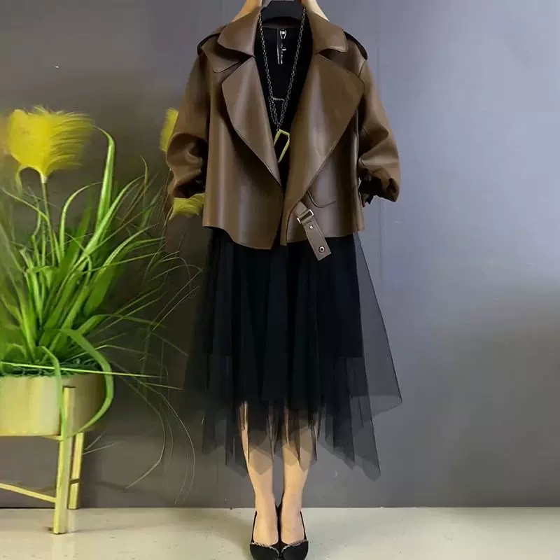 Oversized Lederen Jas Voor Dames Herfst Retro Motorfiets Biker Jack Losse Lange Mouwen Casual Korte Luxe Pu Lederen Bovenkleding: XXXL / Beige