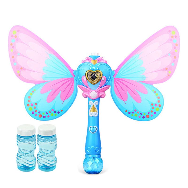 freundlicher Handheld Zauberstab blasiert Maschine Elektrische Schmetterling blasiert Gebläse Hersteller mit Musik Licht freundlicher draussen Spielzeug: Blau