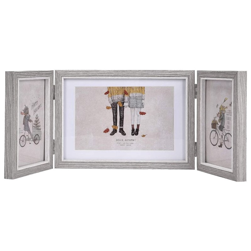 Rustic Picture Frames Triple Hinged Picture Frame Display 4X6 and 5X7 Pictures for Desktop or Tabletop 1 Pack: Light Grey
