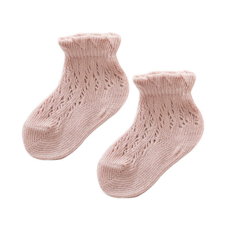2022 sommer-prinzessinnen-socken aus baumwolle mit spanischem windmuster, babysocken mit hohlem netzmuster, kindersocken, kleinkindsocken, neugeborenensocken: Rosa / S 1-2 jahre